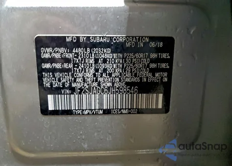 2018 Subaru Forester 2.5I Premium из США, поврежденный, VIN JF2SJAGC6JH598546